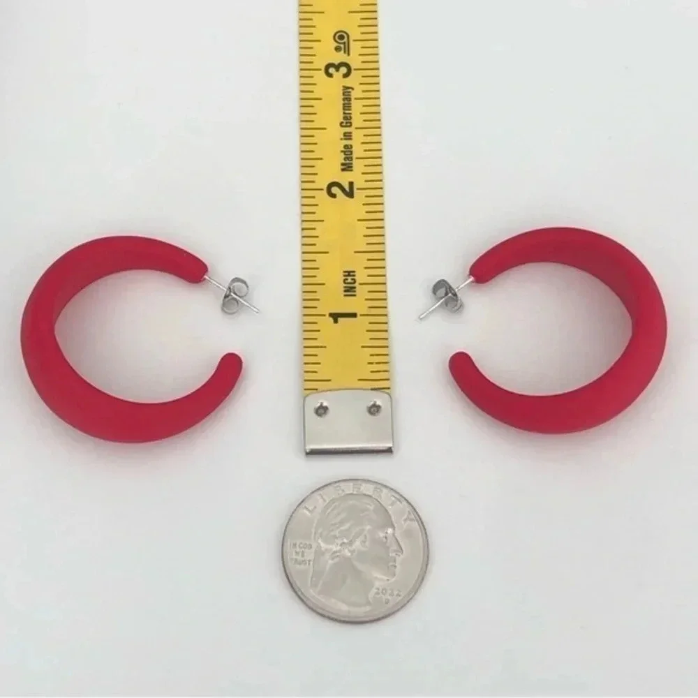 True Red Large Silicone & Stainless Steel Retro Hoop Earrings NWT